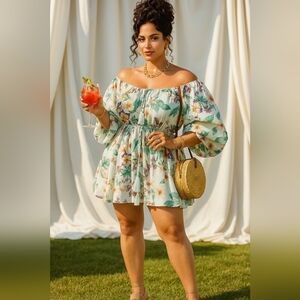 Spring Resort Fairy Mini Cottage Island Floral Flowy Slip-On Romper New